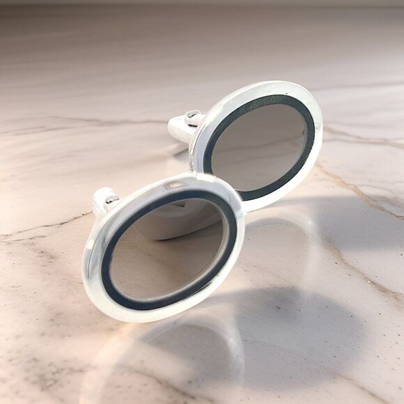 Tiffany & Co Estate Mens Silver & Blue Enamel Cufflinks Silver TIF605 - Picture 5 of 10